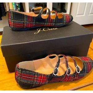 J. Crew Three-Strap MaryJane Flats in Plaid